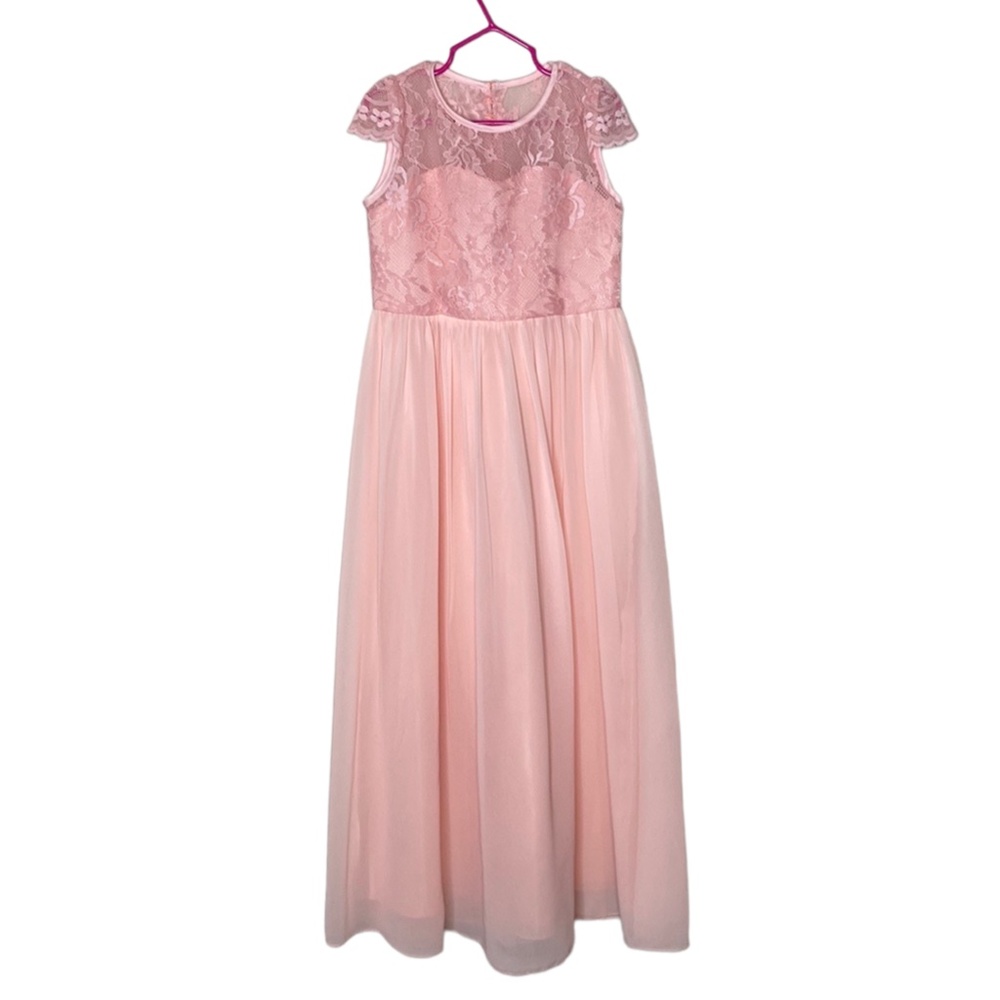 IEFIEL Maxi Flower Girl Holiday Party Pageants Dress Peach Chiffon Lace 6